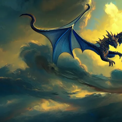 Image similar to dragons flying, fantasy scenery, clouds, beautiful, brilliant colors, shinning, peaceful, digital art, detailed, artstation