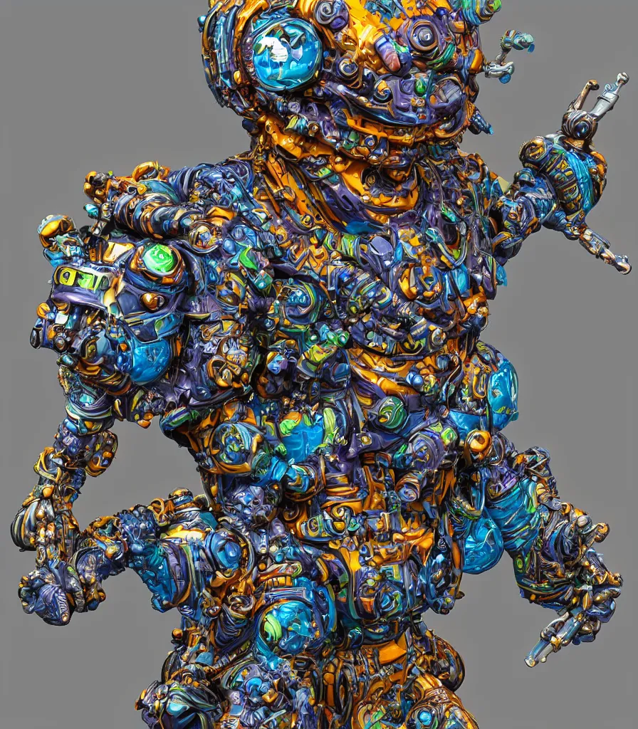 Image similar to hyper-maximalist style overdetailed 3d sculpture of an astrpnaut by clogtwo and ben ridgway inspired by beastwreckstuff chris dyer and jimbo phillips. 3d infused retrofuturist style. Hyperdetailed high resolution. Render by binx.ly in discodiffusion. Dreamlike surreal polished render by machine.delusions. Sharp focus.