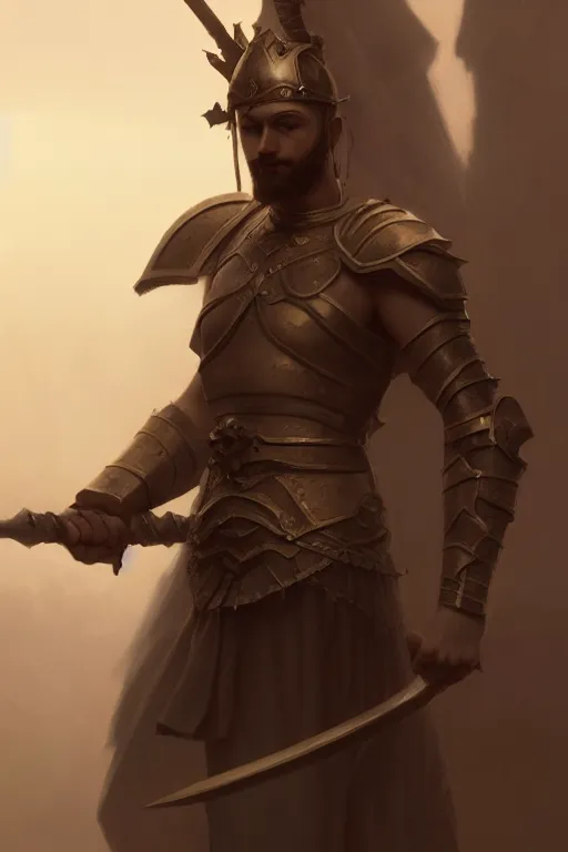 Prompt: A warrior with his face painted for battle, illustration, soft lighting, soft details, dark mood, painting oil on canvas by Edmund Blair Leighton and Charlie Bowater octane render trending on artstation d&d characters, 4k, 8k, HD