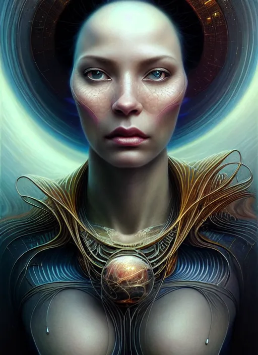 Prompt: closeup portrait shot of a beautiful cosmic woman in a scenic dystopian environment, intricate, elegant, highly detailed, centered, digital painting, artstation, concept art, smooth, sharp focus, illustration, artgerm, tomasz alen kopera, peter mohrbacher, donato giancola, joseph christian leyendecker, wlop, boris vallejo