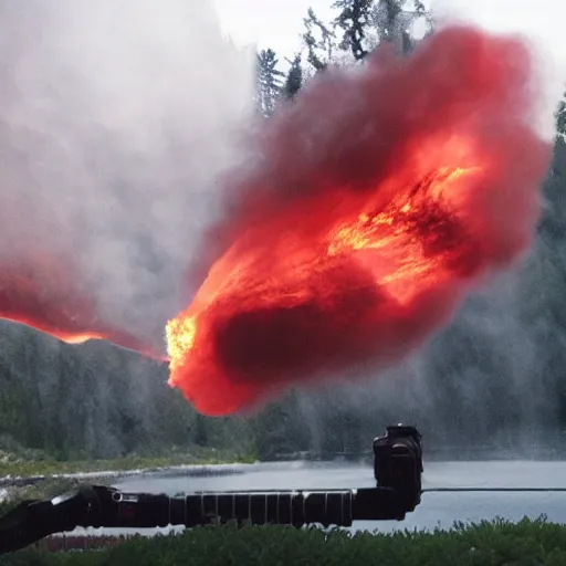 Prompt: a red helium cinema camera in flames at riverview in vancouver. cinematic. 8 k