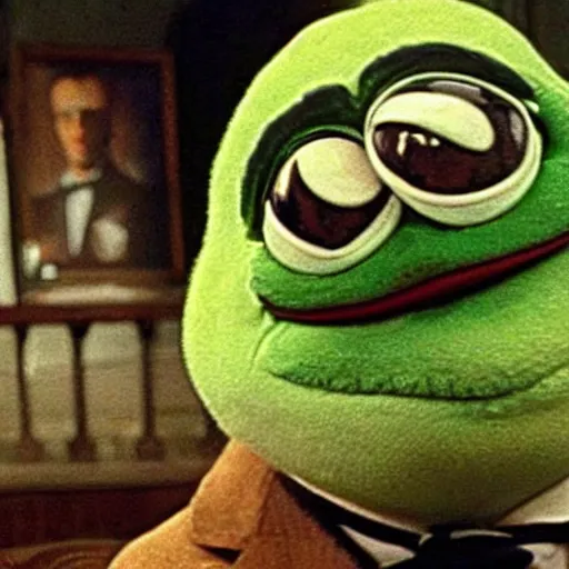 Prompt: still of pepe the frog from the godfather(1980)