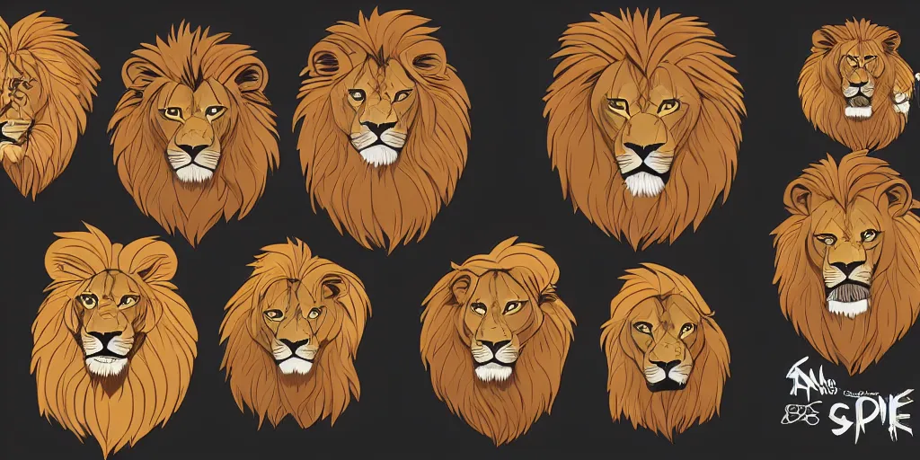 Prompt: game asset of unique lion heads on black background, organic, animated hanna barbera color palette, animated hanna barbera black inking, cel shading, 6 colors, no gradients, flat 2 d design, 2 d sprites, 8 k, close up