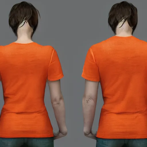 Image similar to man in orange t - shirt hugging from behind girl, vivid colors, character sheet, fine details, concept design, contrast, kim jung gi, greg rutkowski, trending on artstation, 8 k, full body, turnaround, front view, back view, ultra wide angle