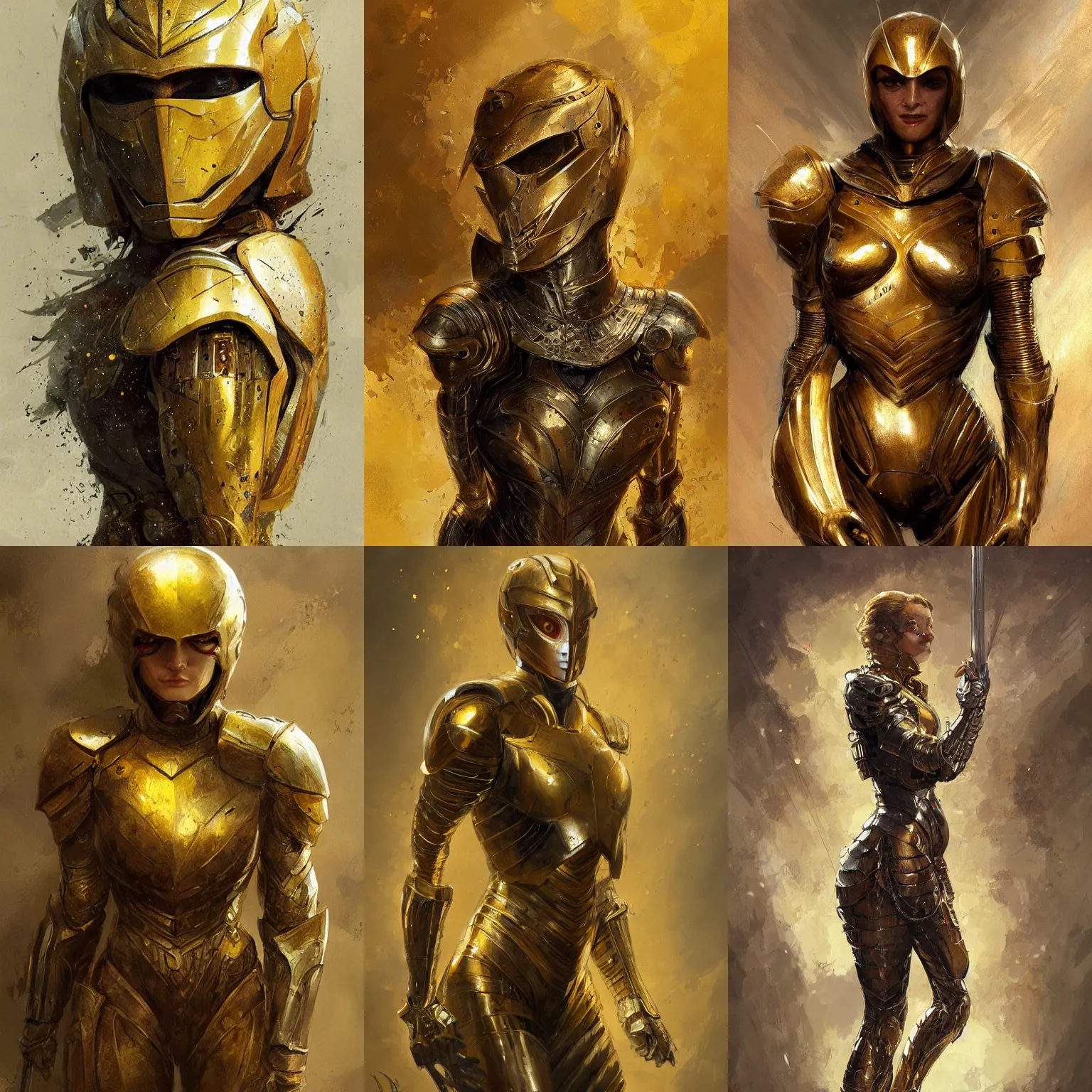 Prompt: woman knight in golden shiny armor art by Daniel Dociu detailed hd