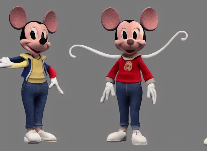 Prompt: mickie mouse in side and front view, unreal engine 5