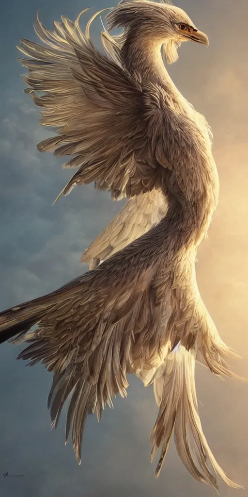 Prompt: a graceful griffin, fantasy, professionally retouched, soft lighting, powerful, realistic, smooth feathers, perfect golden eyes, wide angle, sharp focus on whole body, 8 k high definition, insanely detailed, intricate, elegant, art by artgerm and wlop