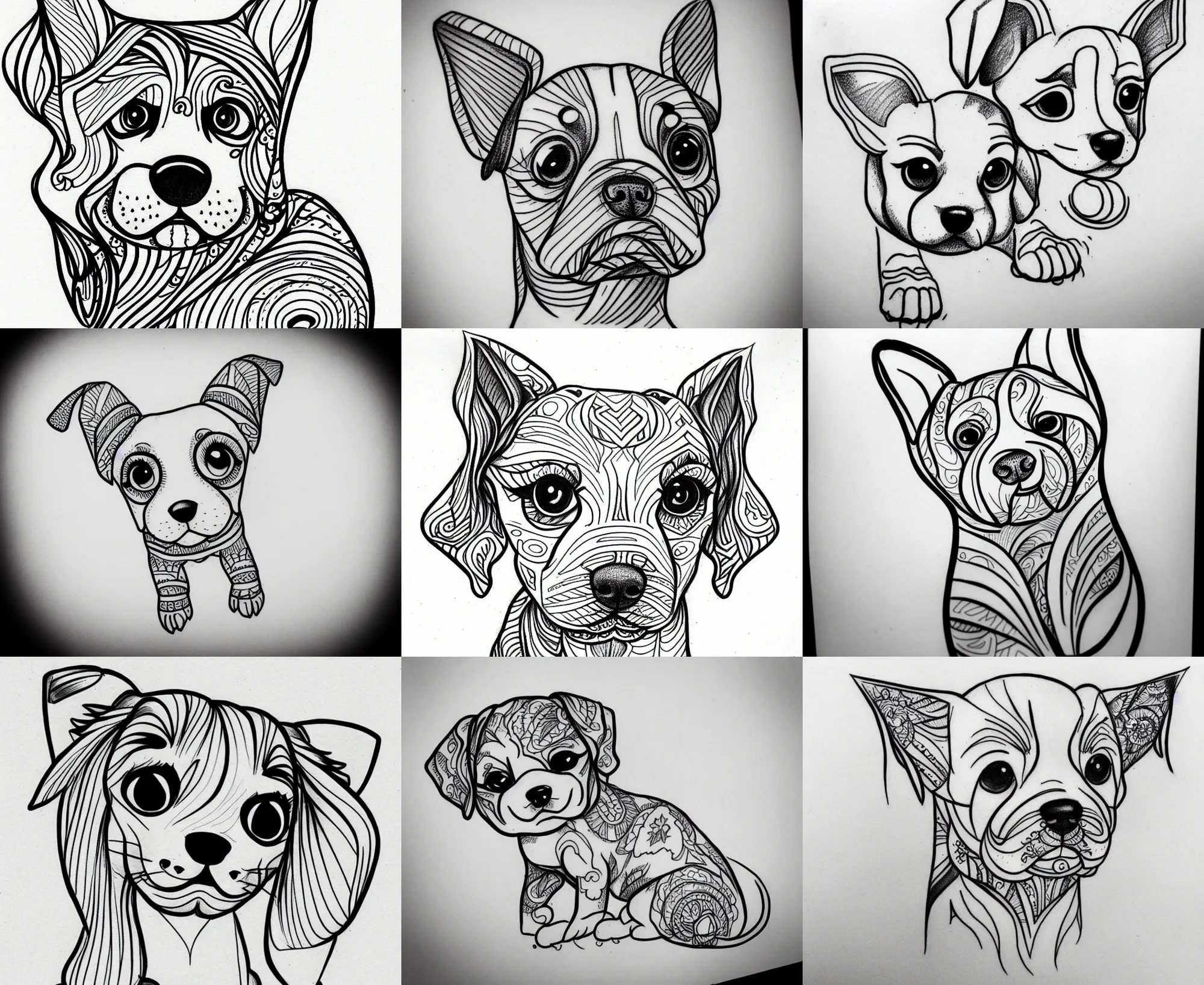 Image similar to Tattoo Design line sketch adorable lineart puppy, bolt lines very aesthetic