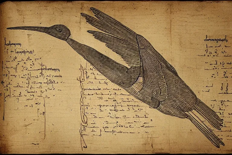 Image similar to Hummingbird mechanics papyrus, Da Vinci Drawing