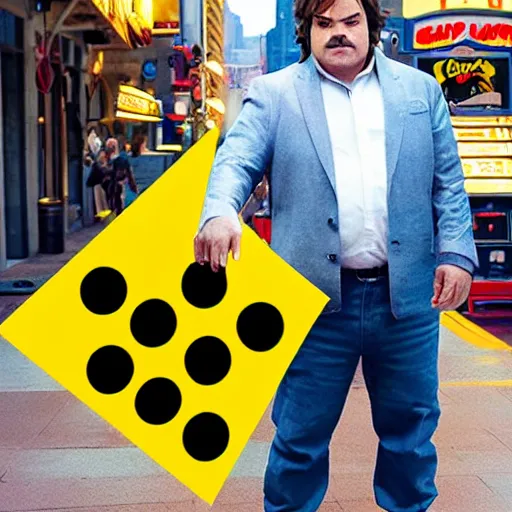 Image similar to jack black starring as live action pac - man the movie, 8 k, movie still