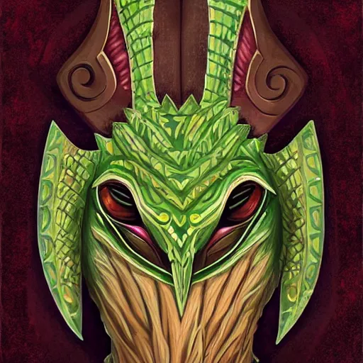 Prompt: african argonian! symmetrical portrait epic fantasy beautiful anthropomorphic sentient creature elegant digital painting by loish by cole eastburn west african mask style