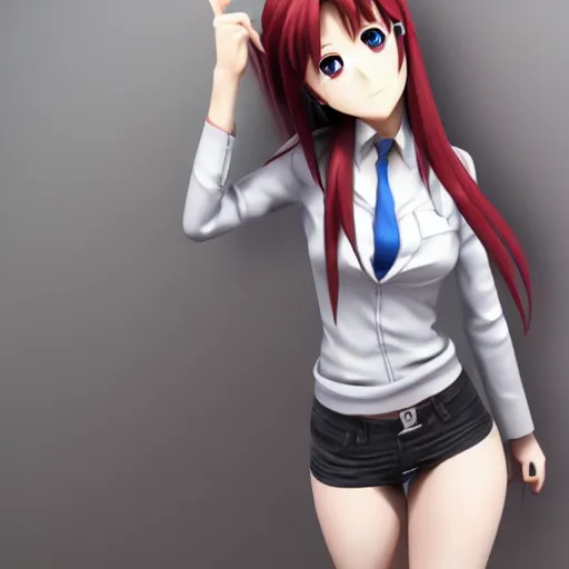 Prompt: makise kurisu, 3d rendered