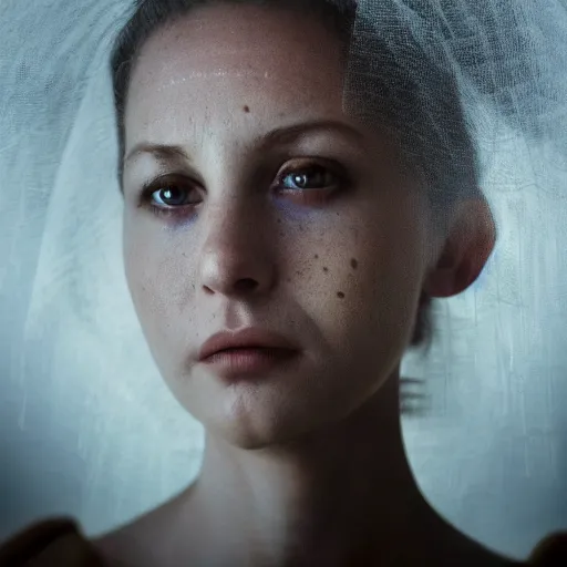 Image similar to portrait of a beautiful ghostly haunting female, depth of field, zeiss lens, detailed, symmetrical, centered, by annie leibovitz and steve mccurry, david lazar, jimmy nelsson, breathtaking, 8 k resolution, extremely detailed, beautiful, establishing shot, artistic, hyperrealistic, beautiful face, octane render