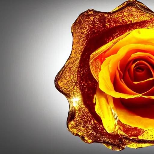 Image similar to a rose encased in amber, photo realistic, hd,