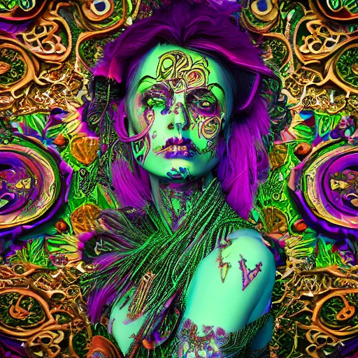 Image similar to psychadelic witch, hyper detailed, flowing psychadelic background intricate and detailed, ornate 8 k gorgeous intricate detailed, octane render