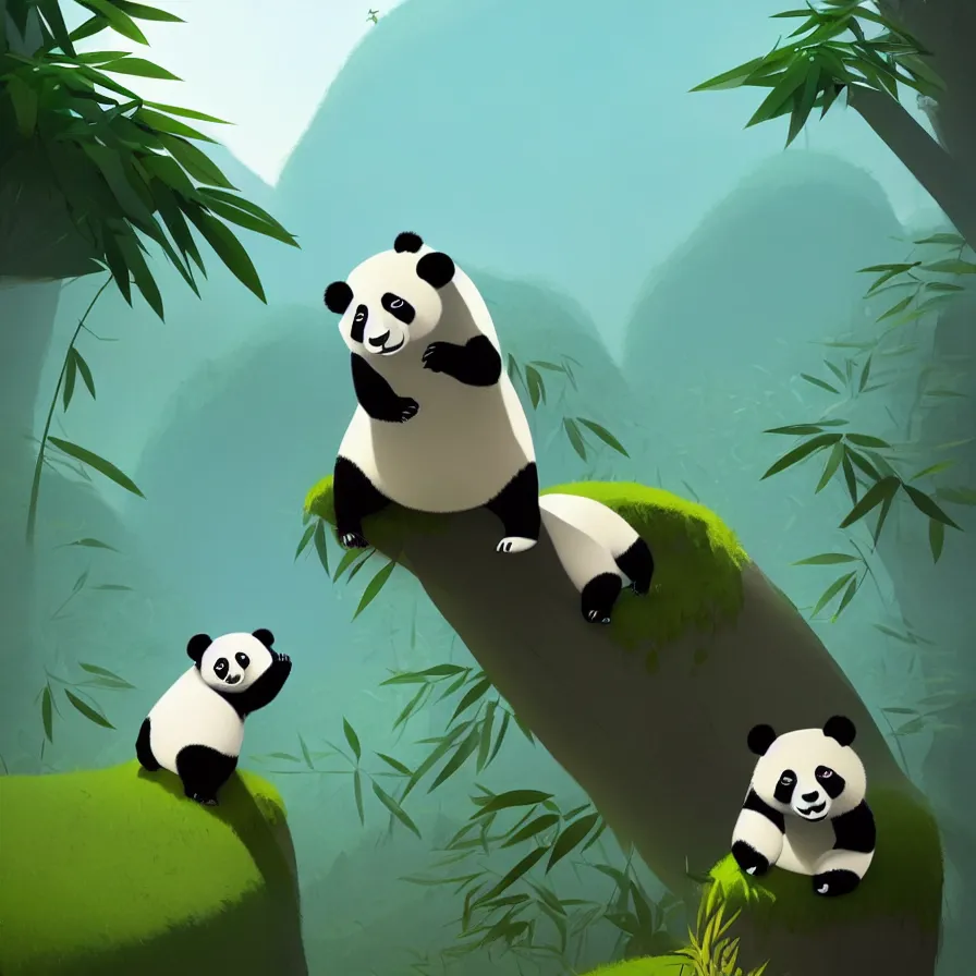 Image similar to Panda bear looking at the jungle, art by Goro Fujita, ilustration, concept art, sharp focus, ArtStation