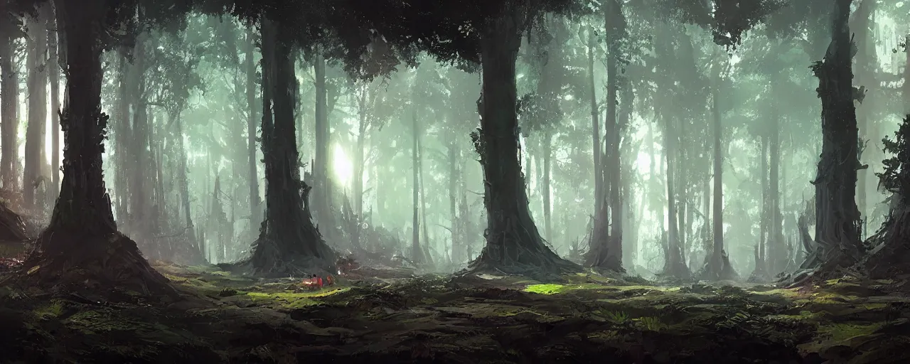 Prompt: the forest landscape from star wars in the artstyle of finnian macmanus, john park and greg rutkowski