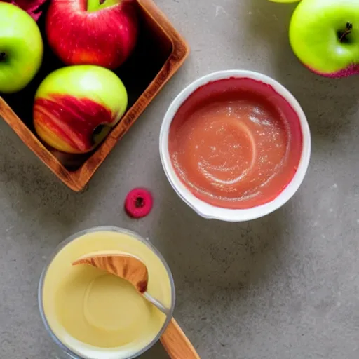 Prompt: A windswept bowl of apple sauce