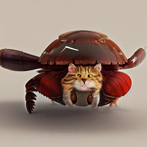 Image similar to a cat hermit crab animal mashup, cat x hermit crab, digital art, deviantart, artstation, octane render