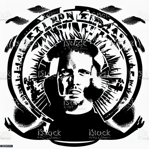 Image similar to rage against the machine, epic, vector art