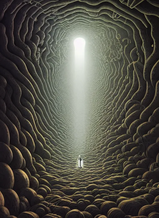 Prompt: hyper detailed 3d render like a Oil painting - inside the abyss by Jacek Yerka, Mariusz Lewandowski, Houdini algorithmic generative render, Abstract brush strokes, Masterpiece, Edward Hopper and James Gilleard, Zdzislaw Beksinski, Mark Ryden, Wolfgang Lettl, hints of Yayoi Kasuma, octane render, 8k