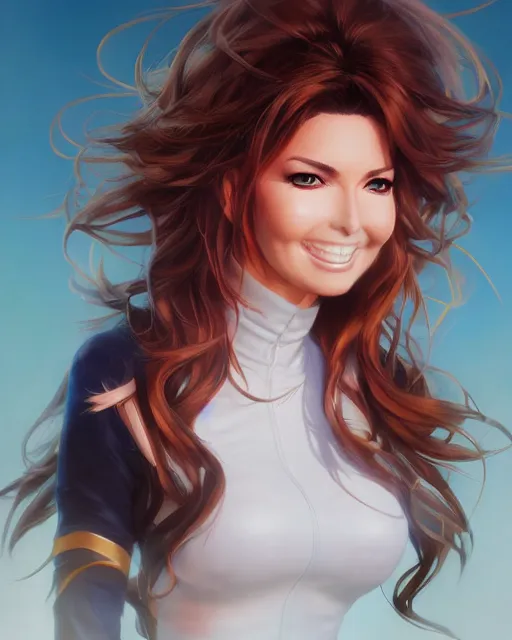 Image similar to anime portrait of Shania Twain by Stanley Artgerm Lau, WLOP, Rossdraws, James Jean, Andrei Riabovitchev, Marc Simonetti, and Sakimichan, trending on artstation