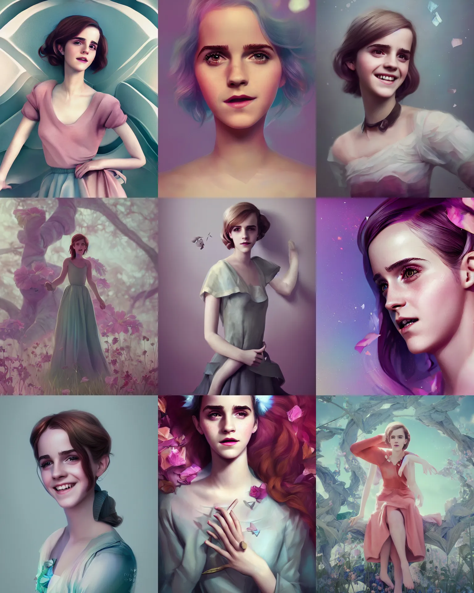 Prompt: Photolab, Lightroom, 4K, Dolby Vision, Photography Award, beautiful full body Emma Watson smiling, photograph by lois van baarle, loish and ross tran and rossdraws, 3D unreal 5, DAZ, hyperrealistic, octane render, Cecil Beaton, Lee Miller