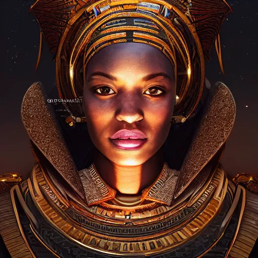 Prompt: highly detailed portrait of an african egyptian god and goddess, intricate alien technology, stephen bliss, unreal engine, fantasy art by greg rutkowski, loish, rhads, ferdinand knab, makoto shinkai and lois van baarle, ilya kuvshinov, rossdraws, tom bagshaw, global illumination, radiant light, detailed and intricate environment