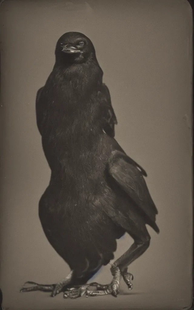 Image similar to portrait of a creepy human - crow hybrid, daguerreotype, studio lighting, hyperrealistic, ultra detailed