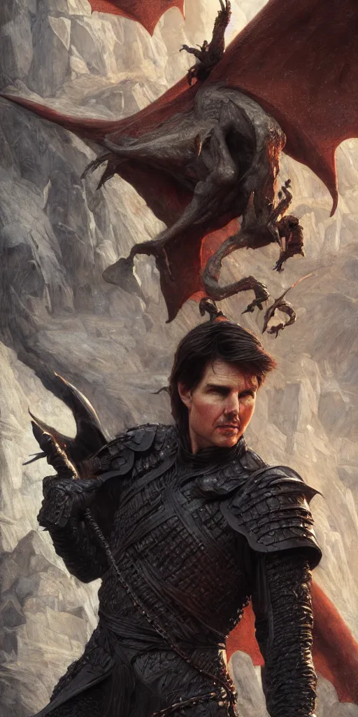 Image similar to tom cruise, dungeons and dragons, fame of thrones masterpiece by edgar maxence and ross tran and michael whelan, gustav dore, 8 k, octane render