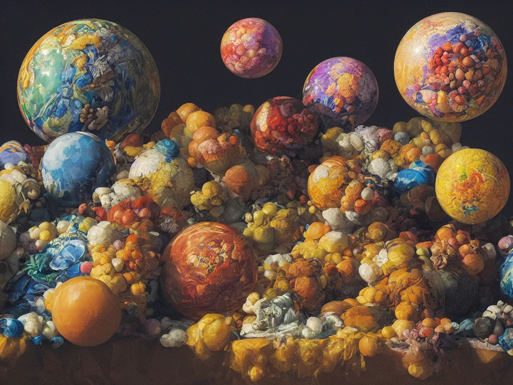 Image similar to 3 d render, sunlight study, the universe is a spheroid region 7 0 5 meters in diameter, art nouveau, by cornelis de heem and ( ( ( ( ( lisa frank ) ) ) ) ), 8 k, sharp focus, octane render