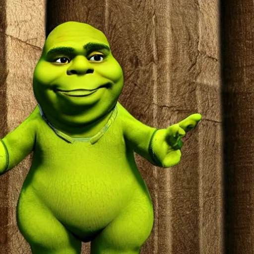 Prompt: Shrek wearing a hazmat suit