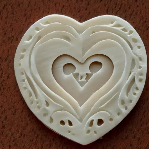 Prompt: intricate logo with heart carved into ivory, c anon 5 d 5 0 mm lens