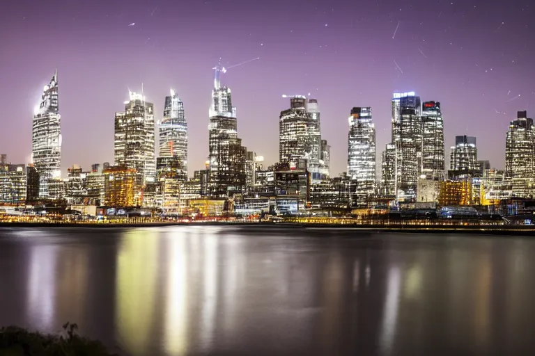Image similar to long exposure night landscape with city on horisont, 5 seconds shutter