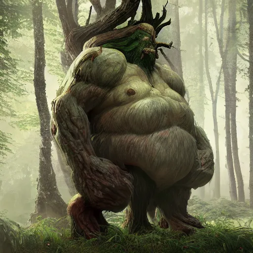 Prompt: a forest giant in the woods, au naturel, hyper detailed, digital art, trending in artstation, cinematic lighting, studio quality, smooth render, unreal engine 5 rendered, octane rendered, art style by klimt and nixeu and ian sprigger and wlop and krenz cushart