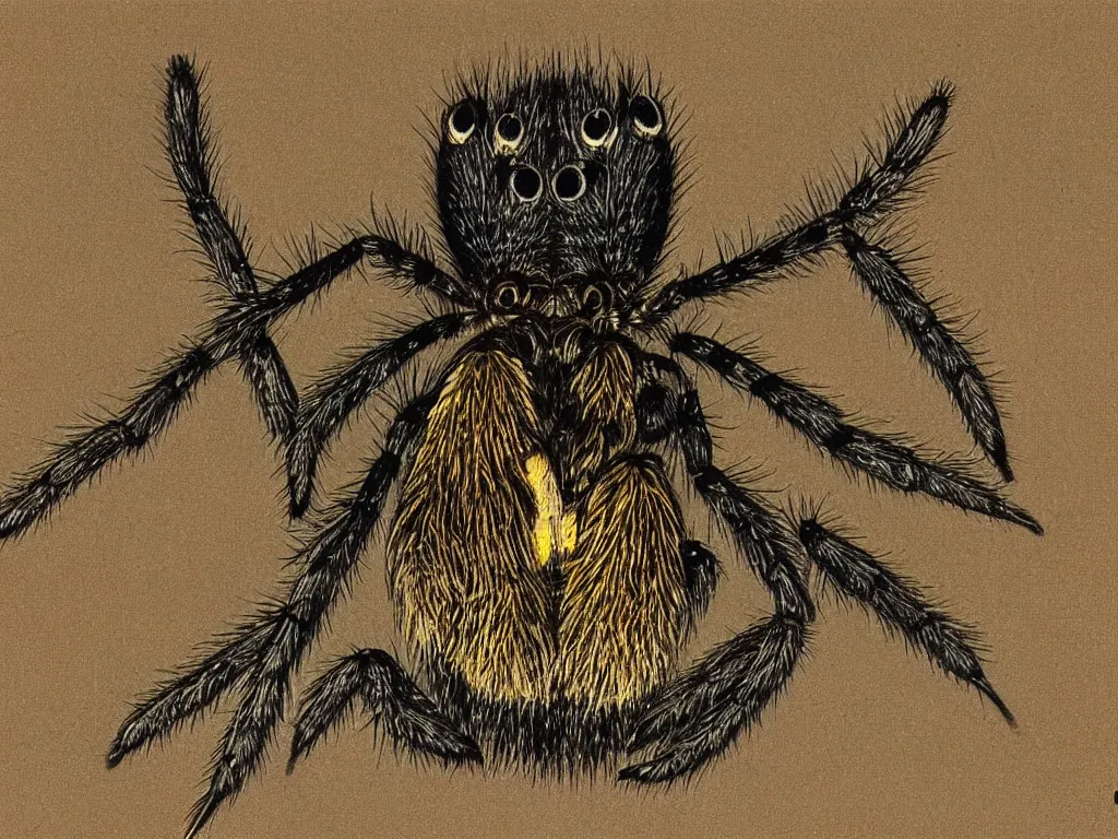 Prompt: Compassionate close up portrait of a common spider. Painting by Shibata Zeshin