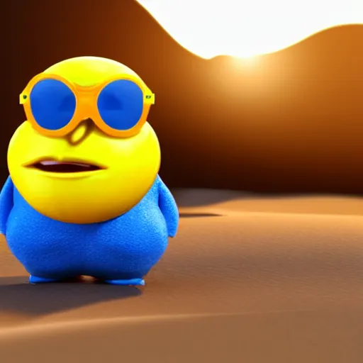 Prompt: A 3d pixar render of a lemon character with blue sunglasses on the beach excited for the launch of Stable Diffusion, 50mm lens