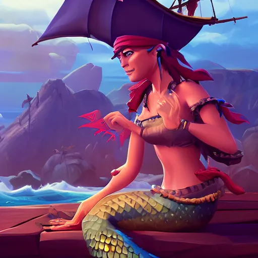 Image similar to jack the pirate mermaid on sea of thieves game avatar hero, behance hd by jesper ejsing, by rhads, makoto shinkai and lois van baarle, ilya kuvshinov, rossdraws global illumination