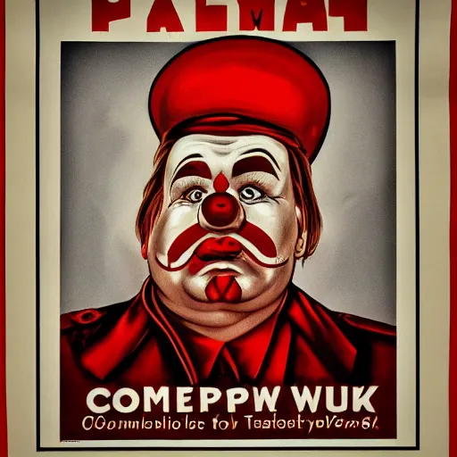 Prompt: communist clown portrait, propaganda style, poster