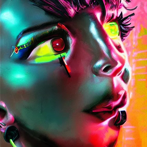 Image similar to splashes of neon, punk portrait made out of paint, trending on artstation, epic composition, emotional, beautiful, rendered in octane, highly detailed, realistic, tim burton comic book art, sharp focus, perfect eyes