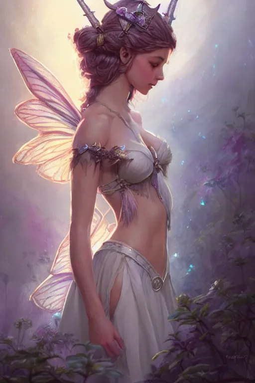 Image similar to fairy princess, highly detailed, d & d, fantasy, highly detailed, digital painting, trending on artstation, concept art, sharp focus, illustration, art by artgerm and greg rutkowski and magali villeneuve