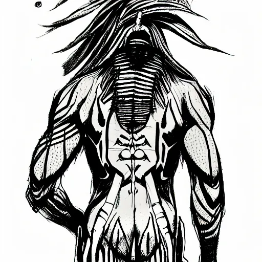 Image similar to A FULL BODY PORTRAIT FROM BEHIND OF A SANURAI FROM MANGA VAGABOND ,detailed, concept art, ink style , sketch