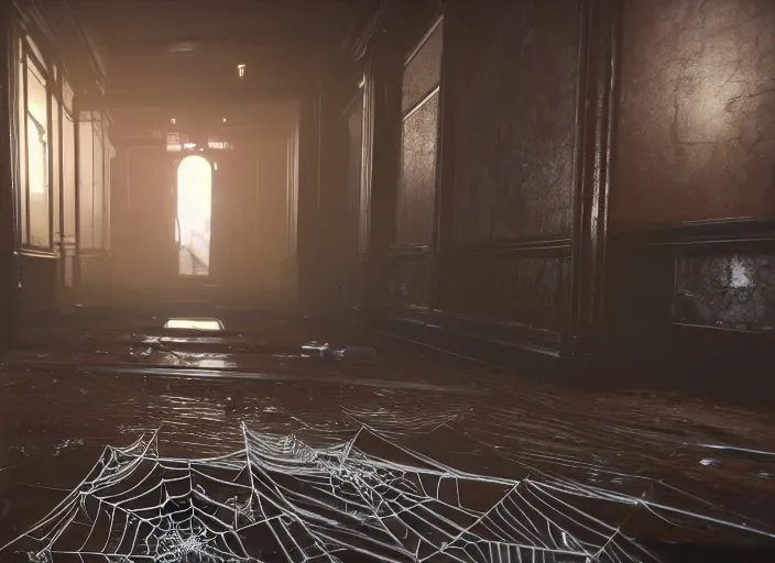 Image similar to large spider web infested hallway in destiny 2, liminal, dark, dystopian, abandoned, highly detailed 4 k 6 0 fps in - game destiny 2 gameplay screenshot leak