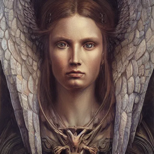 Image similar to portrait of a biblical angel, rnst haeckel, artgerm, greg rutkowski, h. r. giger and zdislaw beksinski, trending on artstation