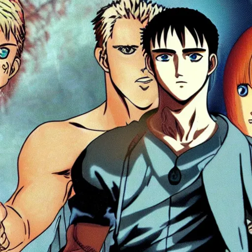 Image similar to ryan gosling in 1 9 9 7 berserk anime