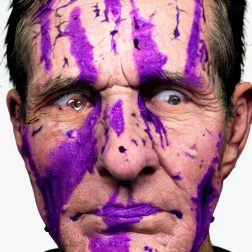 Prompt: real photograph of old face with purple scars, hd