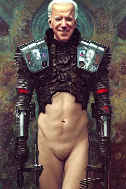 Image similar to portrait of joe biden goth cyborg with white hair in warhammer armor, art by kuvshinov ilya and wayne barlowe and gustav klimt and artgerm and wlop and william - adolphe bouguereau