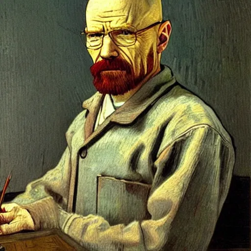 Prompt: walter white painted by van gogh, oil painting, intricate, stylized, painting