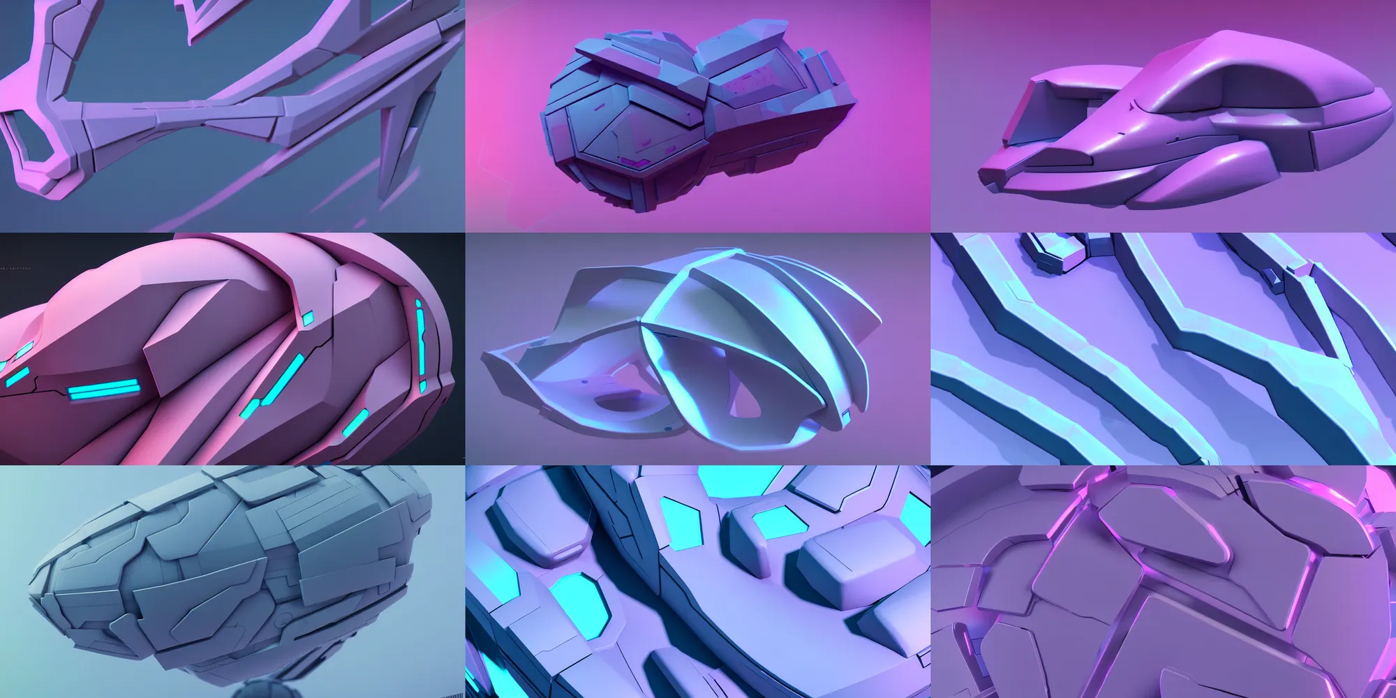 Prompt: hard surface shape form exploration, detailed, artstation, 8 k, sci - fi, pastel colors, props, panel, concept, close up, abstract geometry