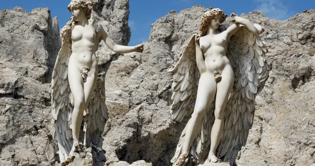 Prompt: Aphrodite statute of winged victory Samothrace detailed on landscape